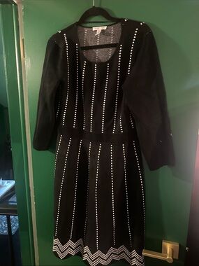 Black Long-Sleeve Sweater Fit & Flare Dress